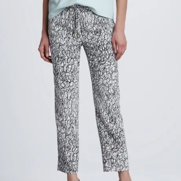 Diane Von Furstenberg BENNETT Silk Printed Pant Scribble Maze Size 4 - Picture 1 of 8